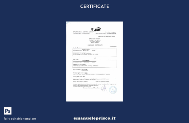 modello di certificato di matrimonio del Comune di Haskovo della Bulgaria in sti
